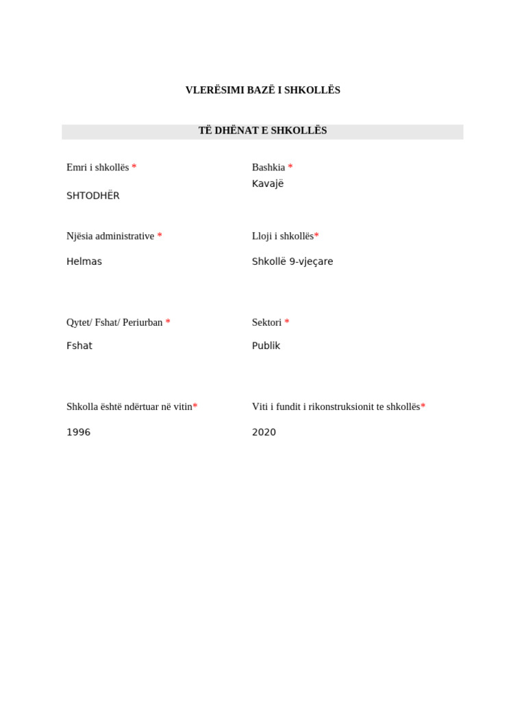 Formulari Vler - Simi Baz - I Shkoll - S | PDF