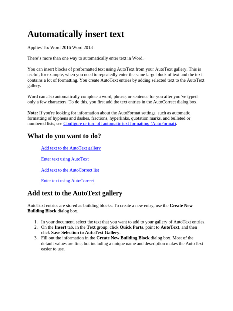 WORD - Automatically Insert Text | PDF | Software | Text