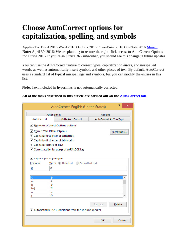 WORD - Choose AutoCorrect Options For Capitalization, Spelling, and ...