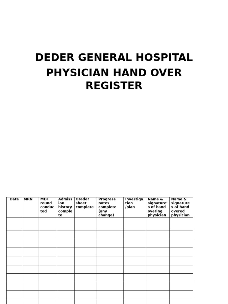 Physician Hand Over Register | PDF