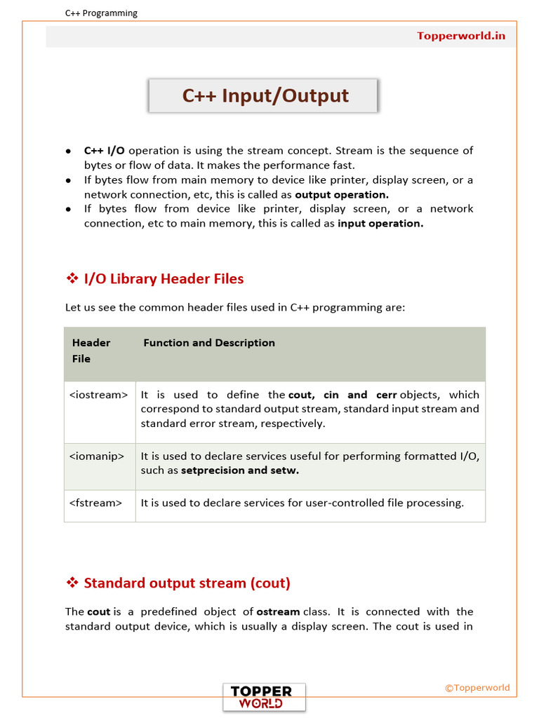 CPP Input Output | PDF | C++ | Programming Paradigms