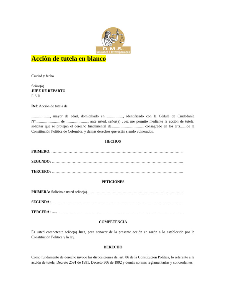 Acción de tutela en blanco | PDF | Derecho Constitucional | Violación