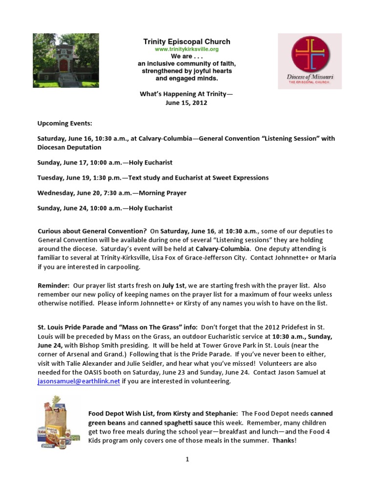 Trinity Episcopal Church Updates and Events | PDF | Episcopal Church ...