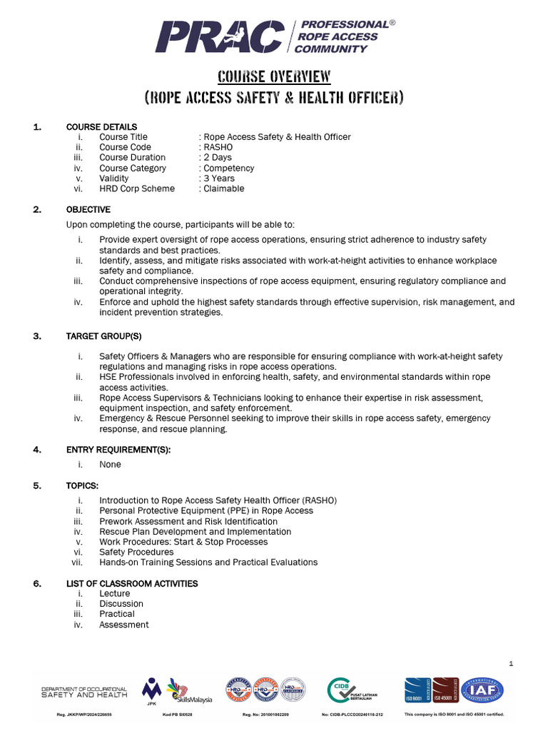 Course Overview - Rope Access Safety Health Officer | PDF | Safety ...