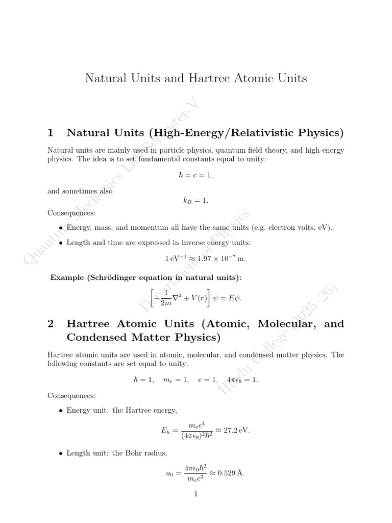 Natural and Hartree Units | PDF | Electronvolt | Physics