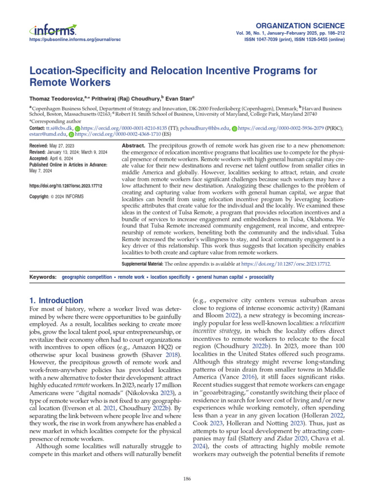 Location-Specificity and Relocation Incentive Programs for Remote ...