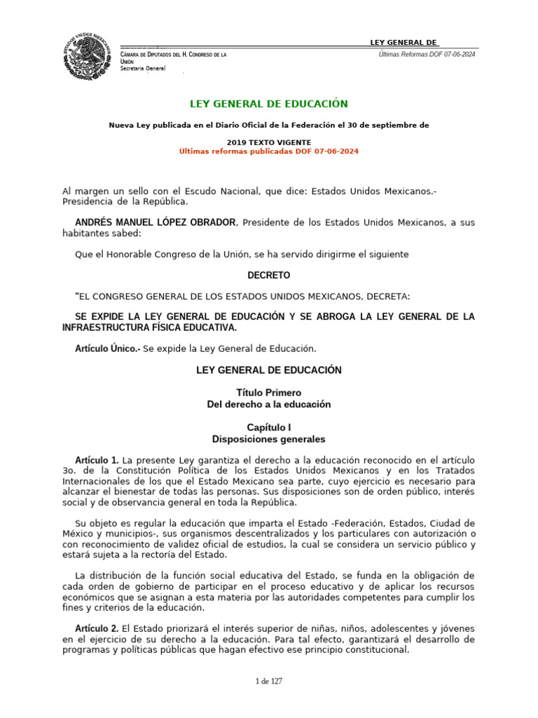 Ley General de Educacion | PDF | Sustentabilidad | Educación primaria
