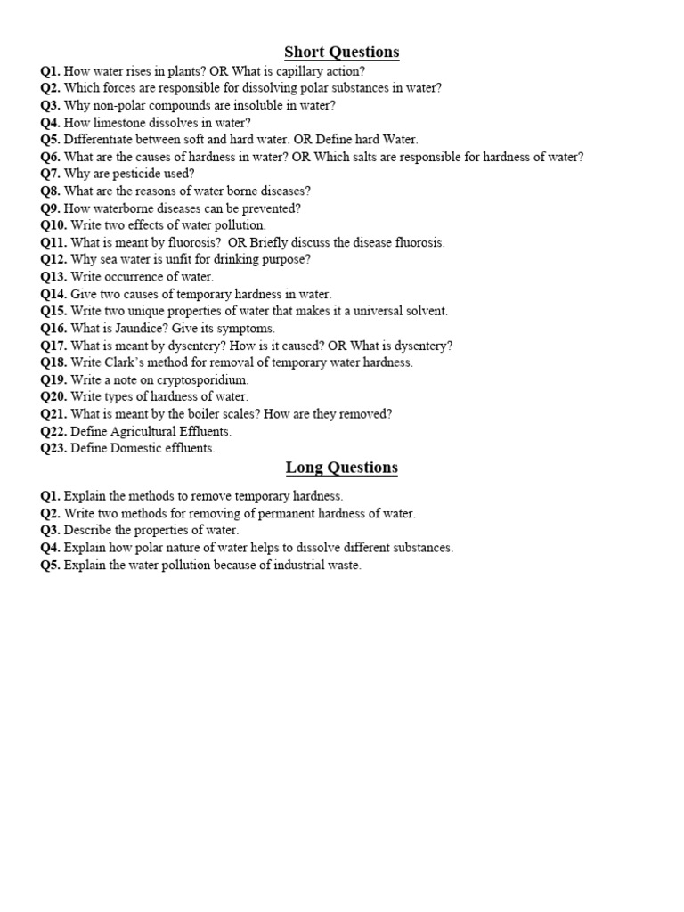 Short Questions & Long Questions | PDF