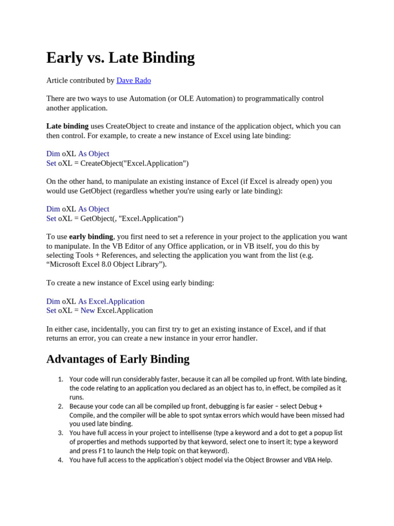 WORD - Early vs. Late Binding | PDF | Microsoft Excel | Library (Computing)