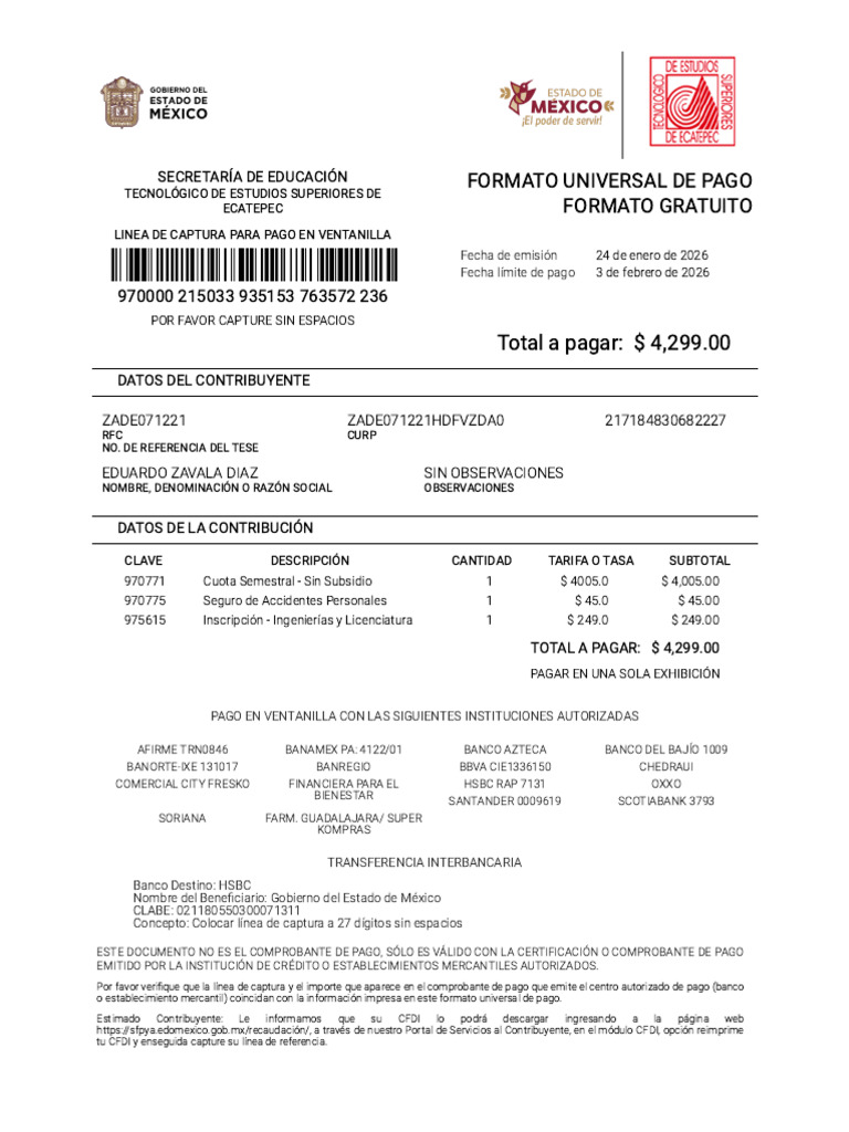 Formato de Pago Universal With Primefaces | PDF | Finanzas personales ...