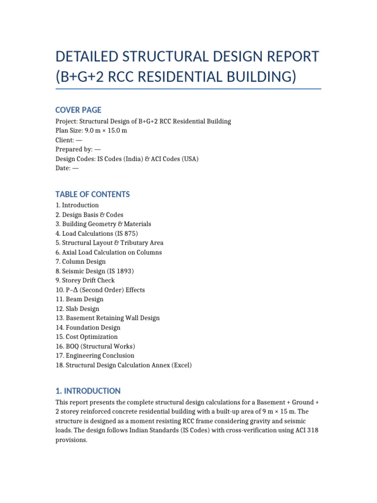 DETAILED Structural Design Report Full | PDF | Column | Concrete
