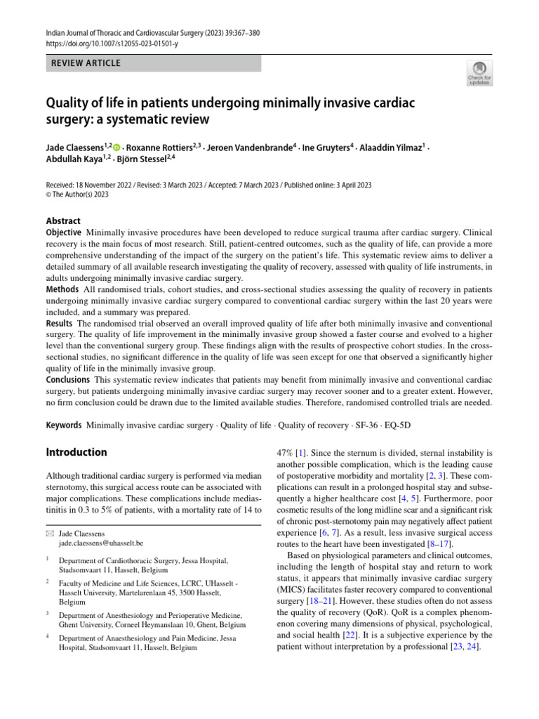 Quality of Life in Patients MICS | PDF | Surgery | Coronary Artery ...