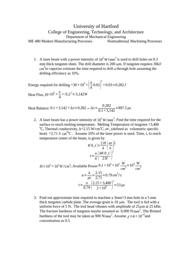 Nontraditional Machining Sample Exam | PDF | Heat | Electron