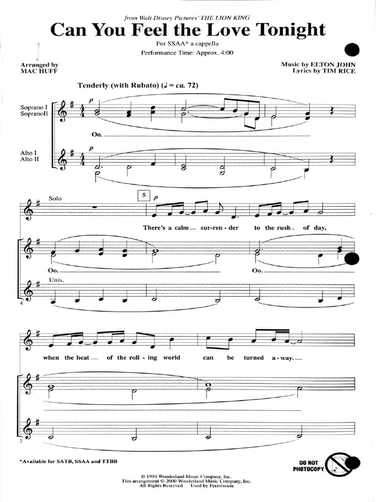 Can You Feel the Love Tonight | PDF | Choral Music | Vocal Music