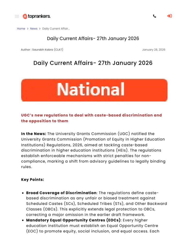 Daily Current Affairs - 27th Januar 2026 | PDF | World Health ...