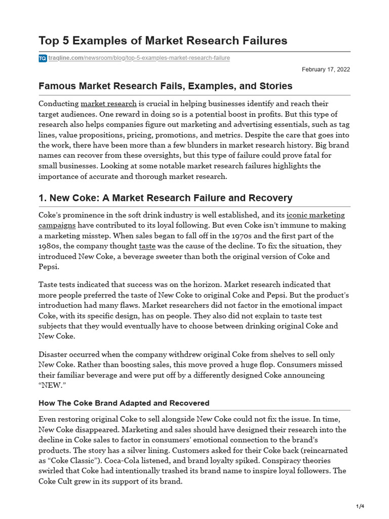 IF - 1 - Top 5 Examples of Market Research Failures - 1 | PDF | Coca ...