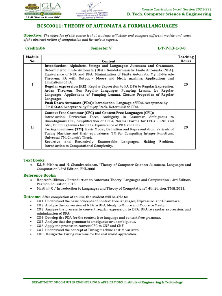 Syllabus TAFL | PDF | Automata Theory | Syntax (Logic)