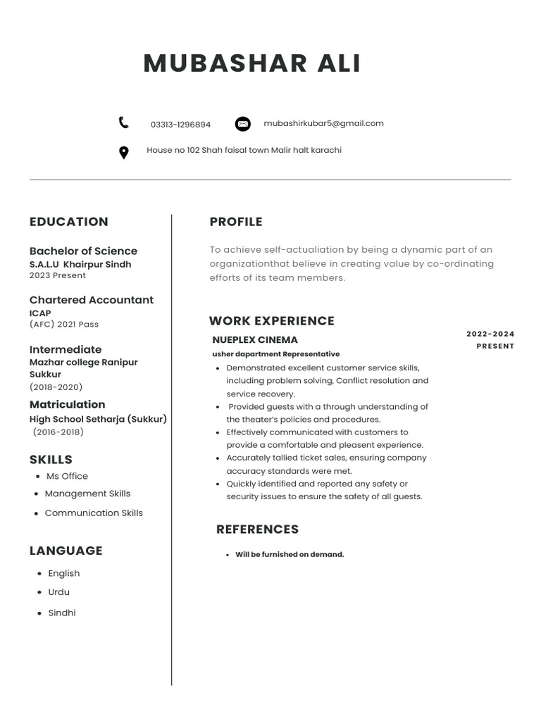 Mubashar Ali: Profile Education | PDF