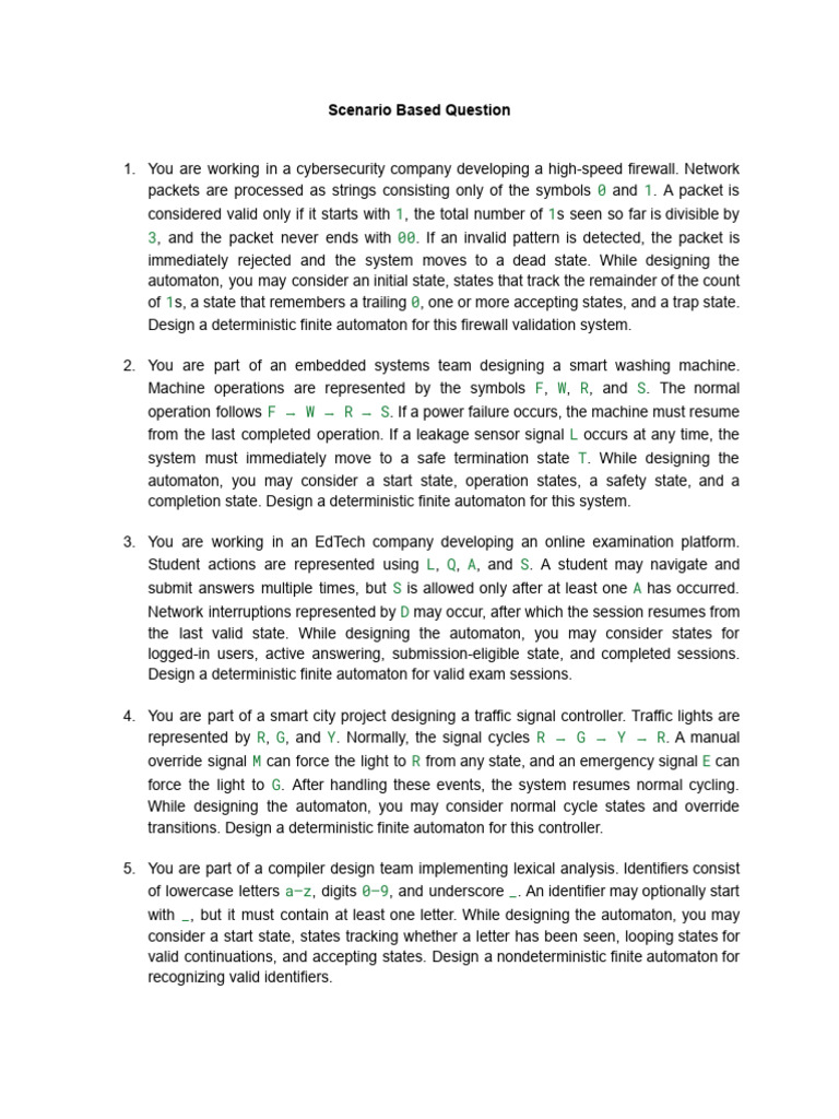 Scenario Based Question TAFL (MID TERM) | PDF | Parsing | Computer ...