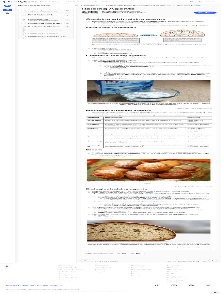 Raising Agents AQA GCSE Food Preparation & Nutrition Revision Notes ...