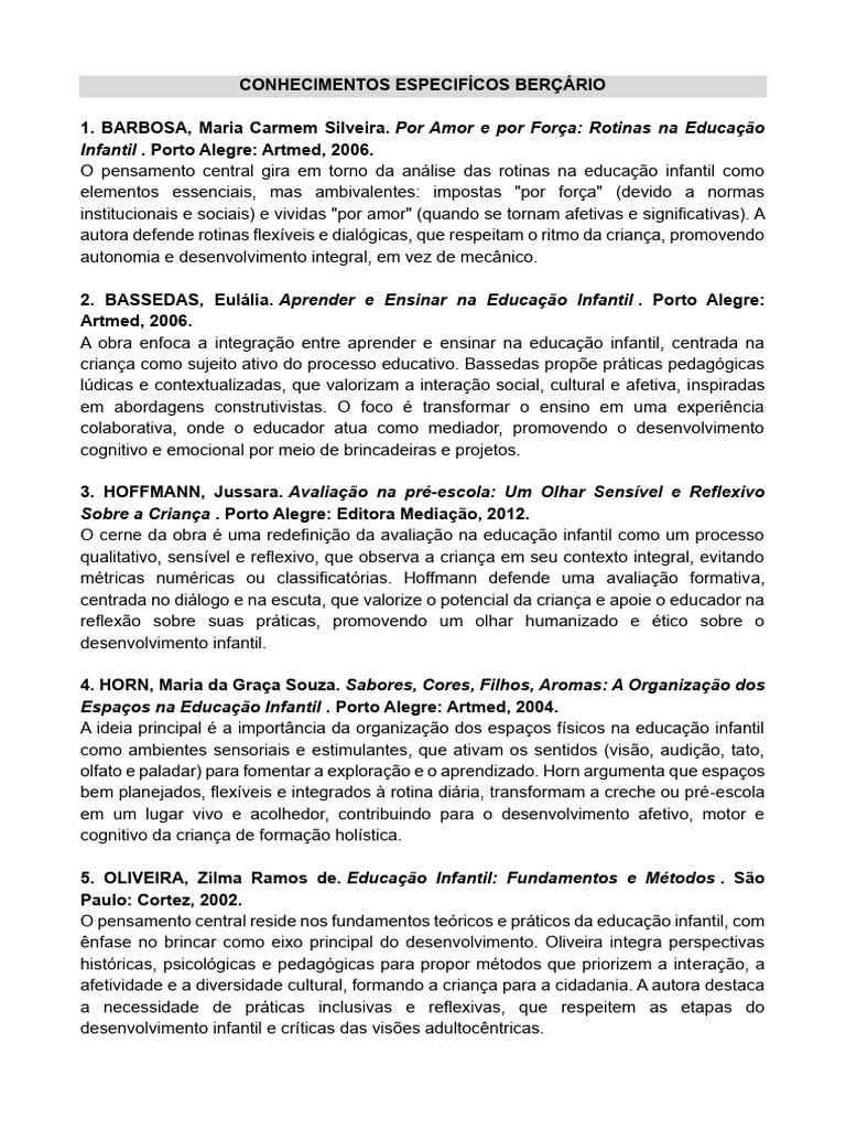 Conhecimentos Especifícos Berçário | PDF | Educação Infantil | Pedagogia
