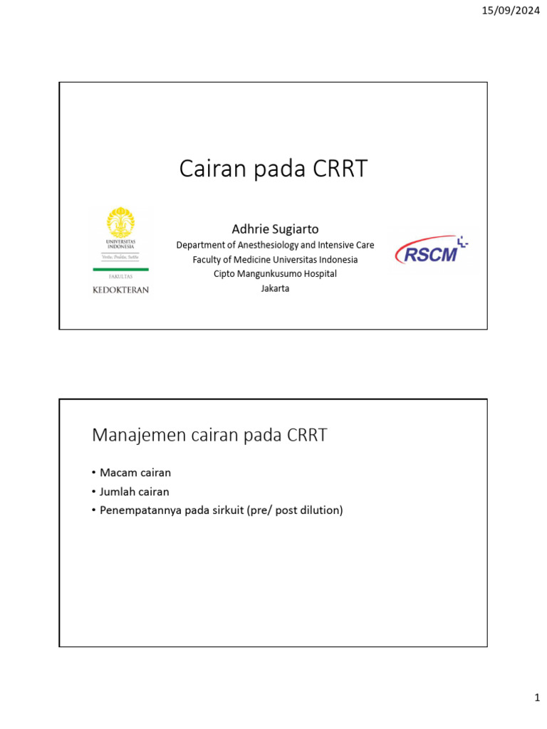 Fluids in CRRT With CiCa | PDF | Medical Specialties | Clinical Medicine