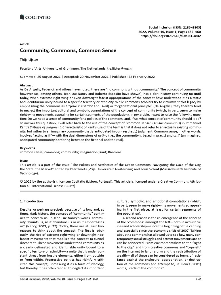 SI 10 (1) - Community, Commons, Common Sense | PDF | Common Sense ...