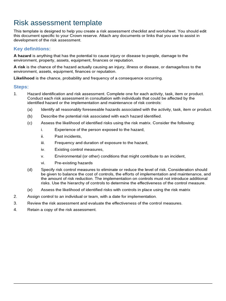 Risk Assessment Template | PDF | Risk | Hazards