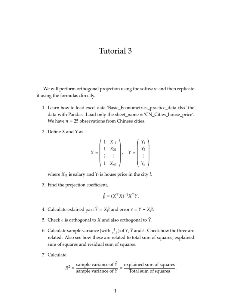Tutorial 3 (Projection) | PDF