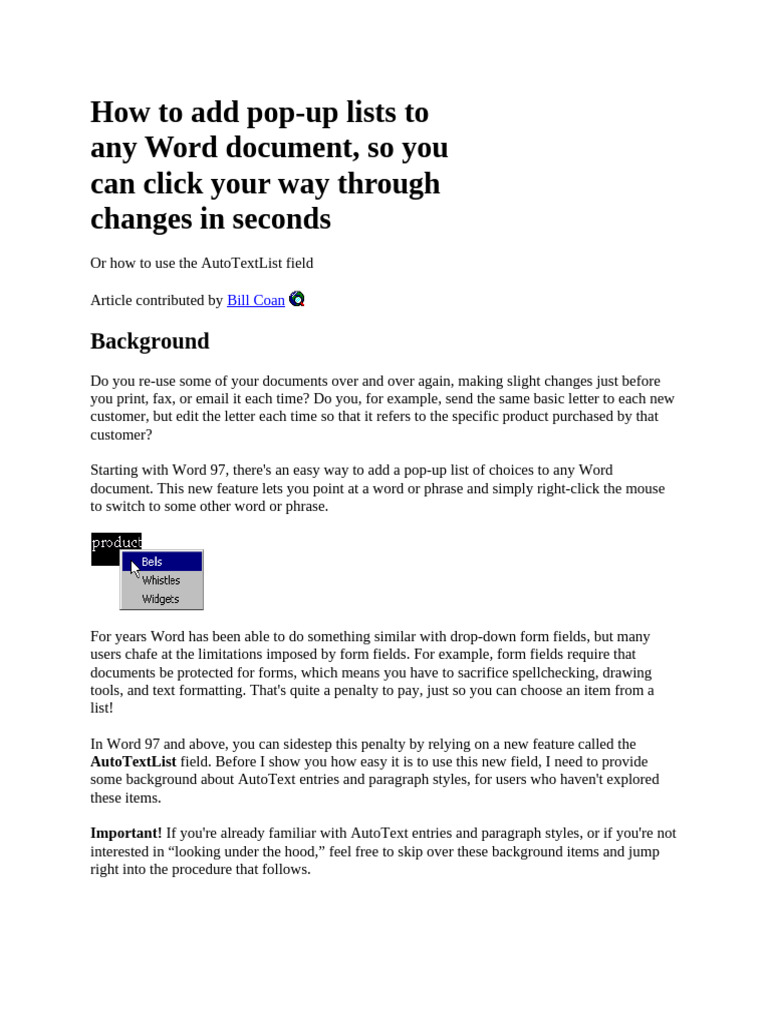 WORD - How To Add Pop-Up Lists | PDF | Microsoft Word | Menu (Computing)
