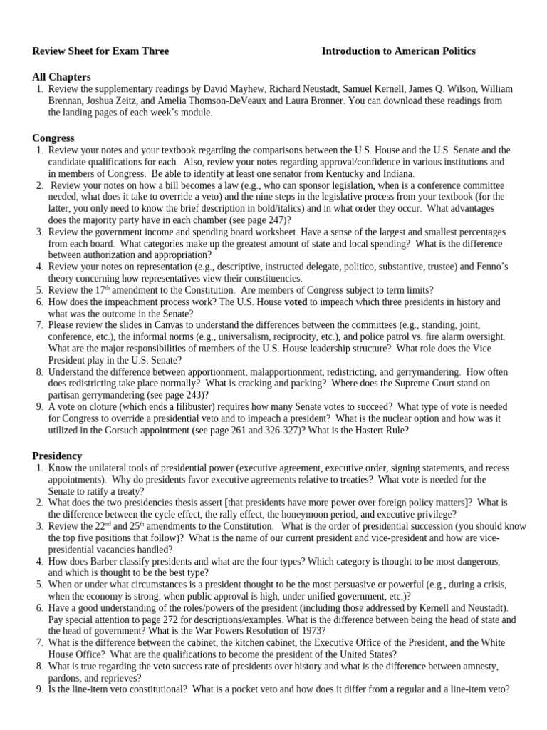 Review Sheet For Exam Three in Person Y103 (Fall 25) | PDF | Supreme ...
