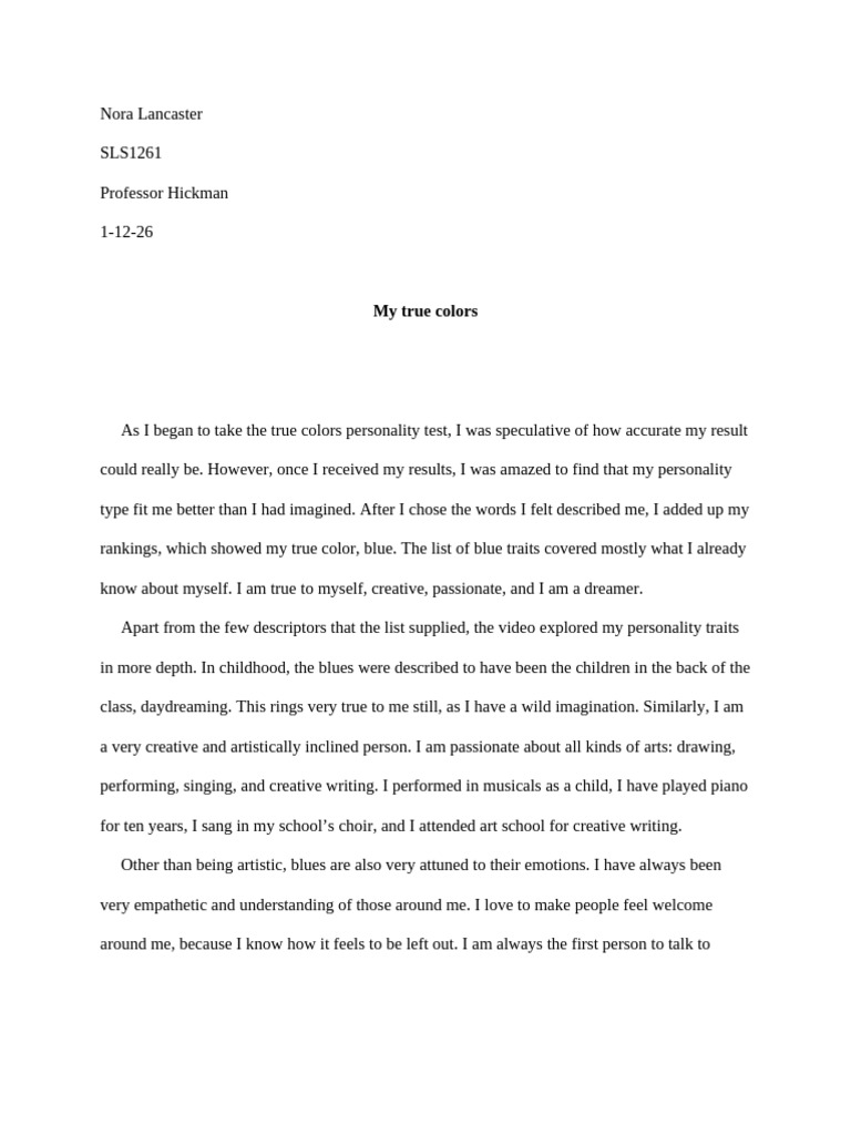 Copy of My True Colors | PDF | Psychology | Psychological Concepts
