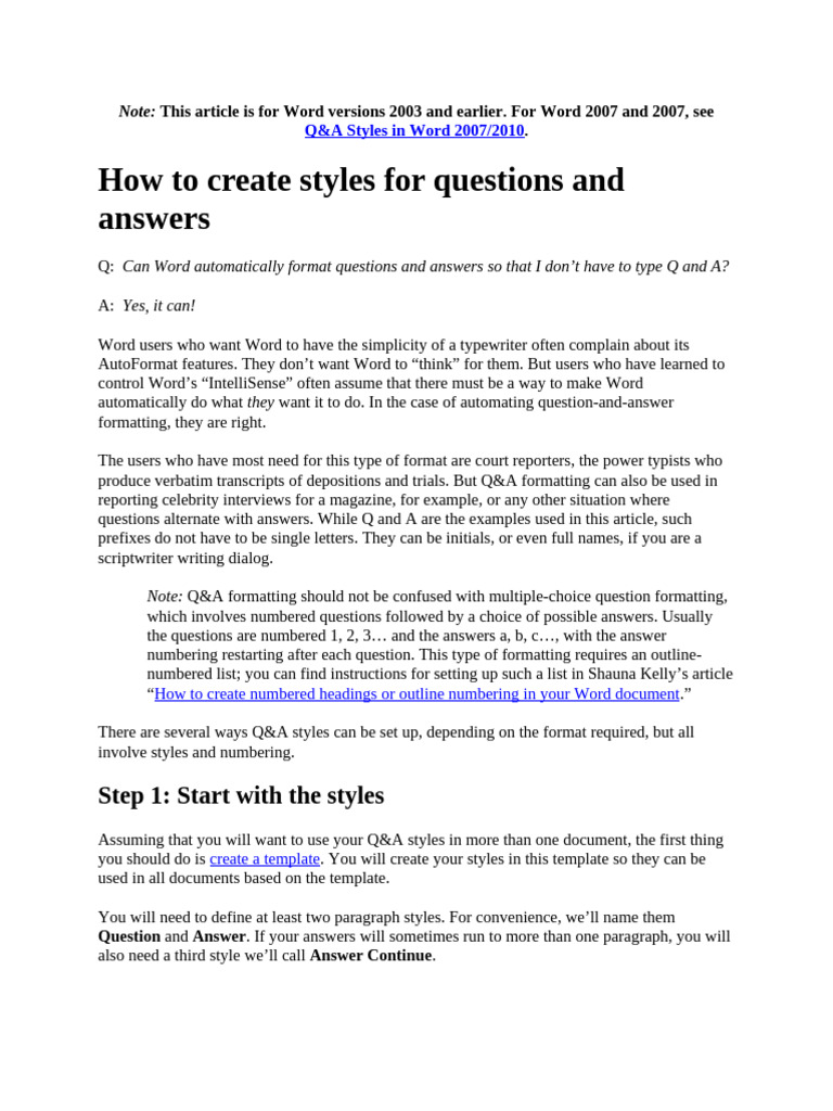 WORD - How To Create Styles For Questions and Answers | PDF | Paragraph ...