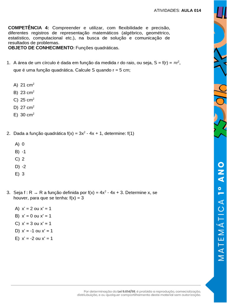014 - Função Quadrática - Definição | PDF | Matemática