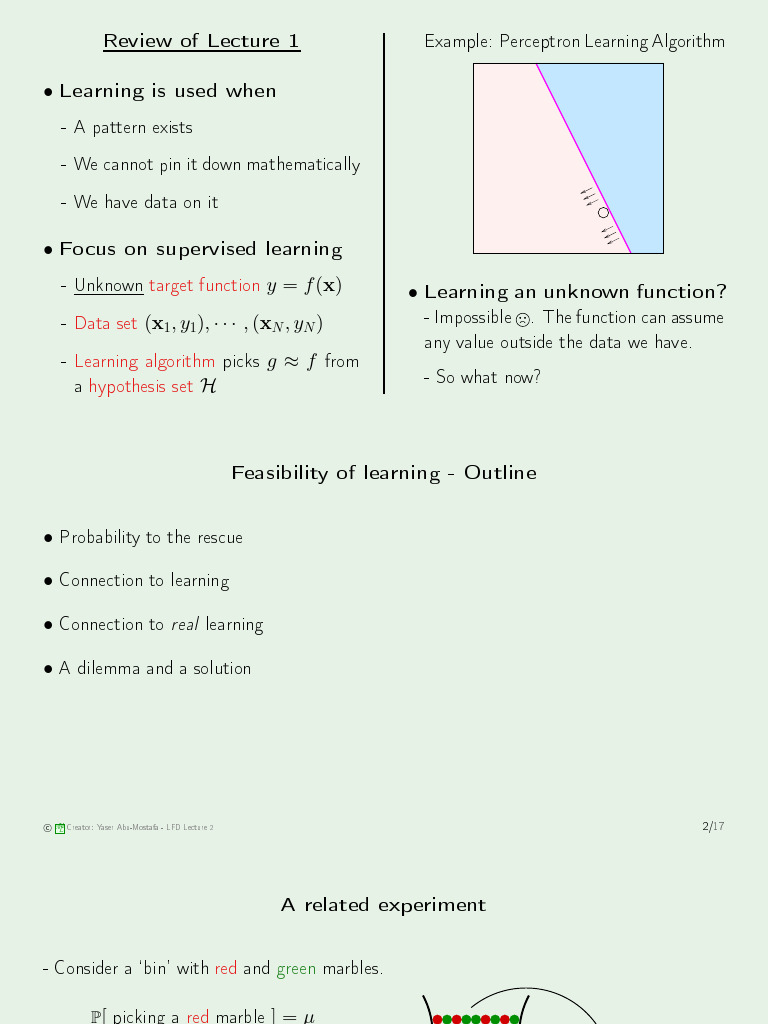 Lecture2 is Learning Feasible | PDF | Mathematics | Probability Theory