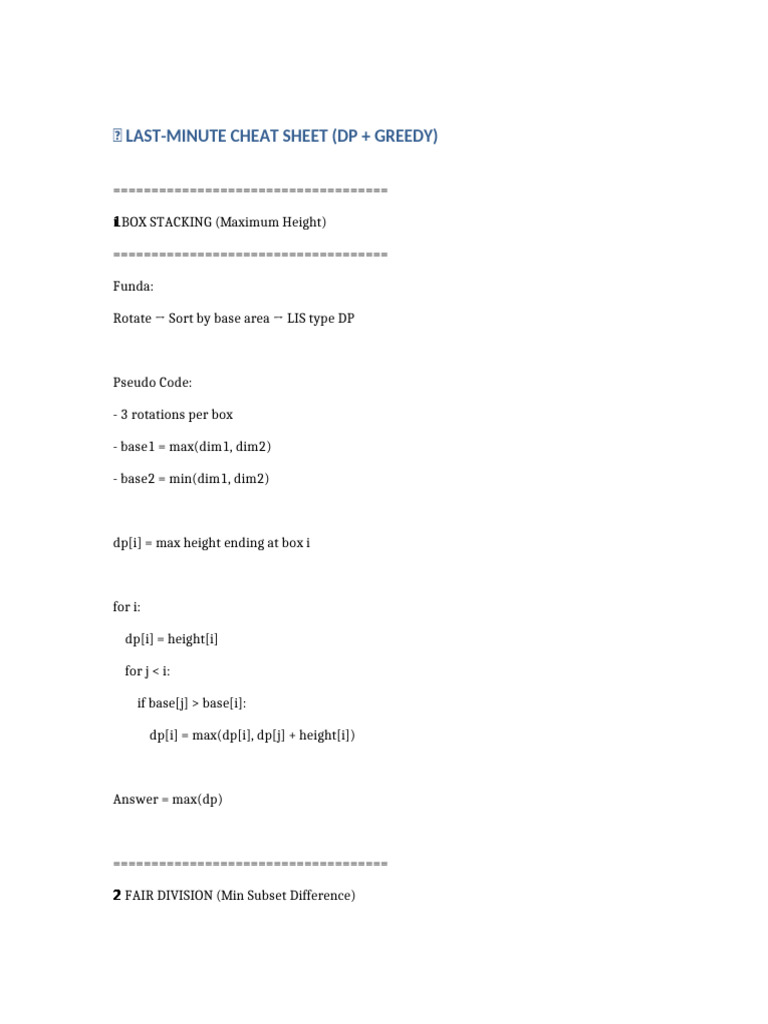 Last Minute DP Greedy Cheat Sheet v3 | PDF