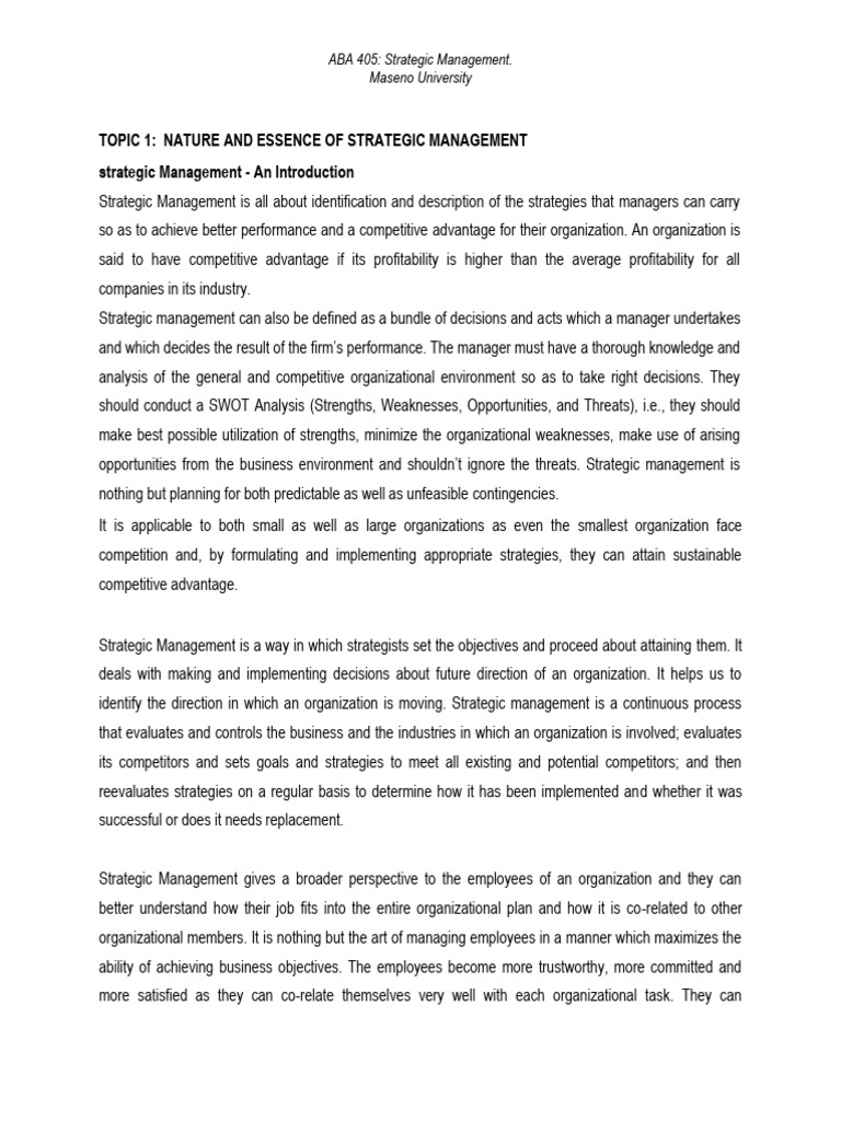 Strategic Management Notes-F | PDF | Strategic Management | Swot Analysis