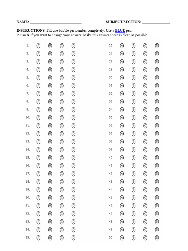 Answer Sheet 50's | PDF