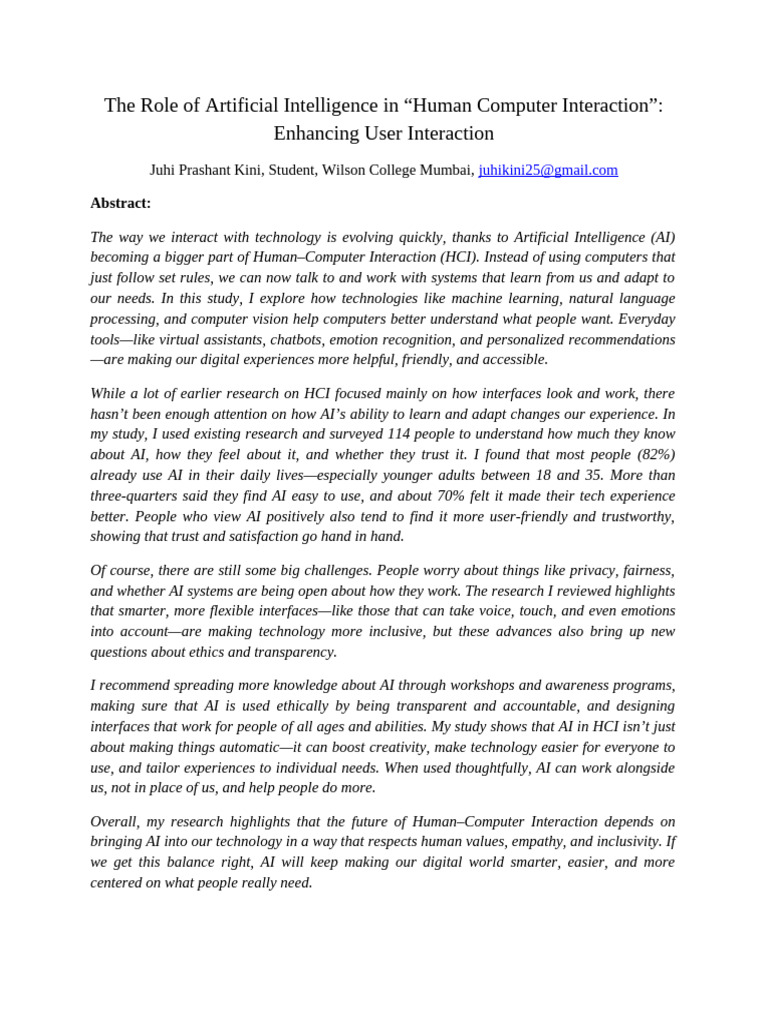 The Role of Artificial Intelligence in HCI | PDF | Human–Computer ...