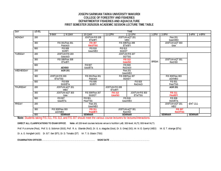 First Semester Lecture Timetable 2025-2026 Academic Session-1 | PDF