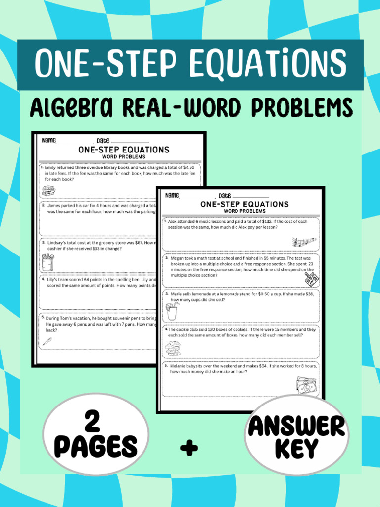 AlgebraSolveOneStepEquationsRealWordProblemsPracticeQuizWorksheet-1 | PDF