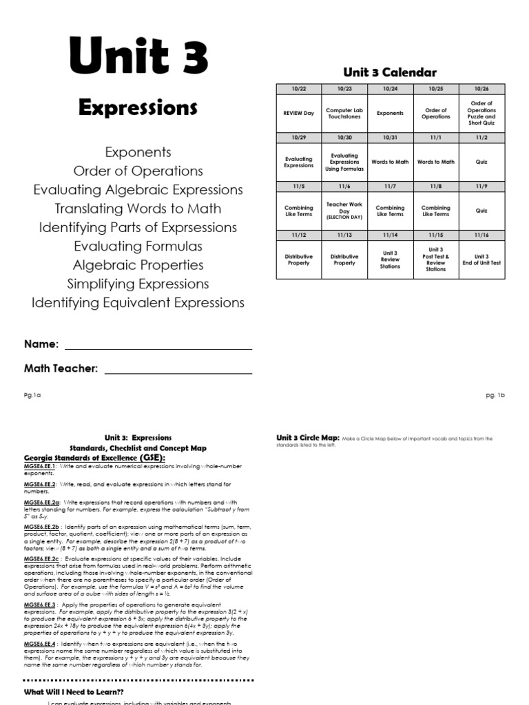 Unit 3 MSG Complete On Level | PDF | Variable (Mathematics) | Area