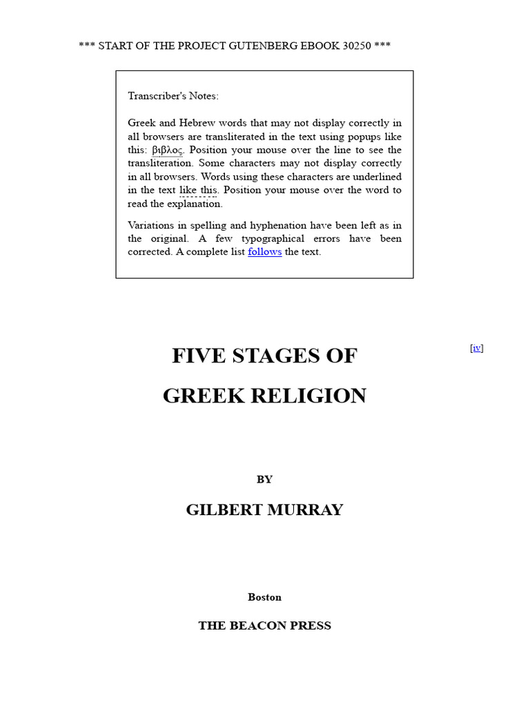 The Project Gutenberg eBook of Five Stages of Greek Religion, By ...