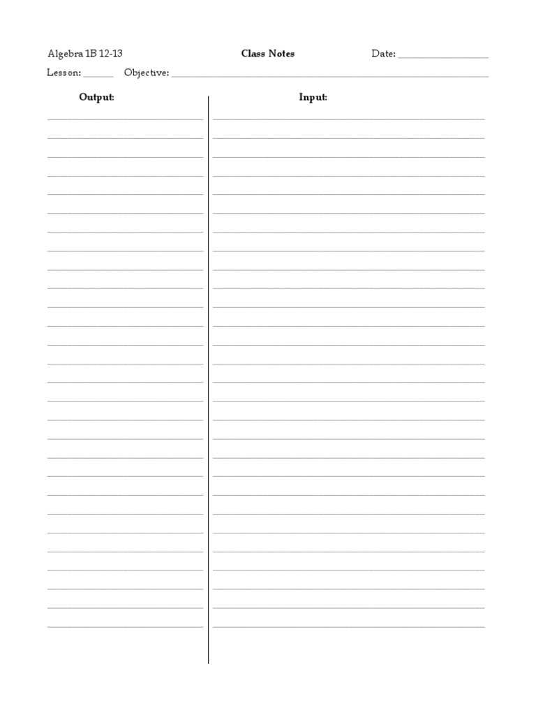 Algebra 1B Note Taking Template | PDF