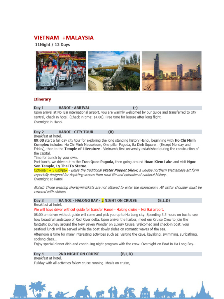 11 NIGHT 12 DAYS VIETNAM WITH MALAYSIA 10 TO 21 JUNE 22 | PDF | Hanoi ...