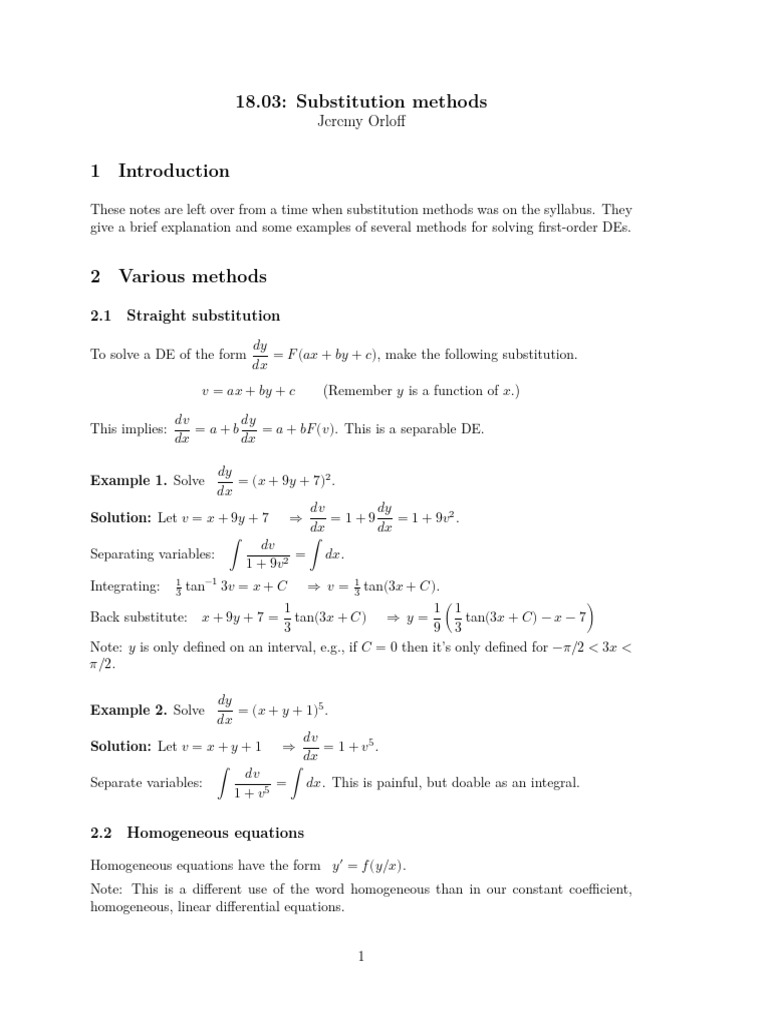 Mites 1803 s24 Substitution Methods | PDF | Mathematics | Mathematical ...