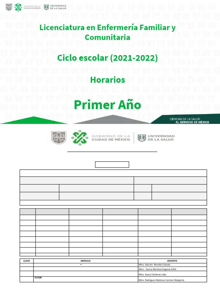 Horarios de 1o y 2o Ano Lefc 2021 2022 | PDF | Enfermería | Cuidado de ...