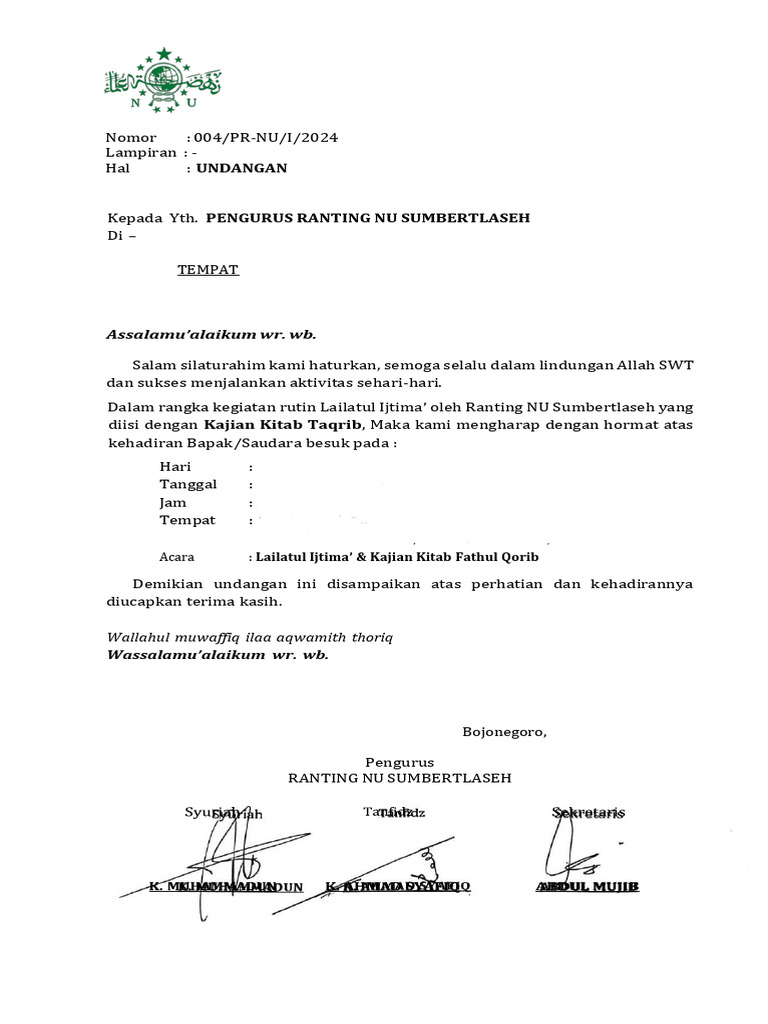 Undangan Ranting NU. | PDF