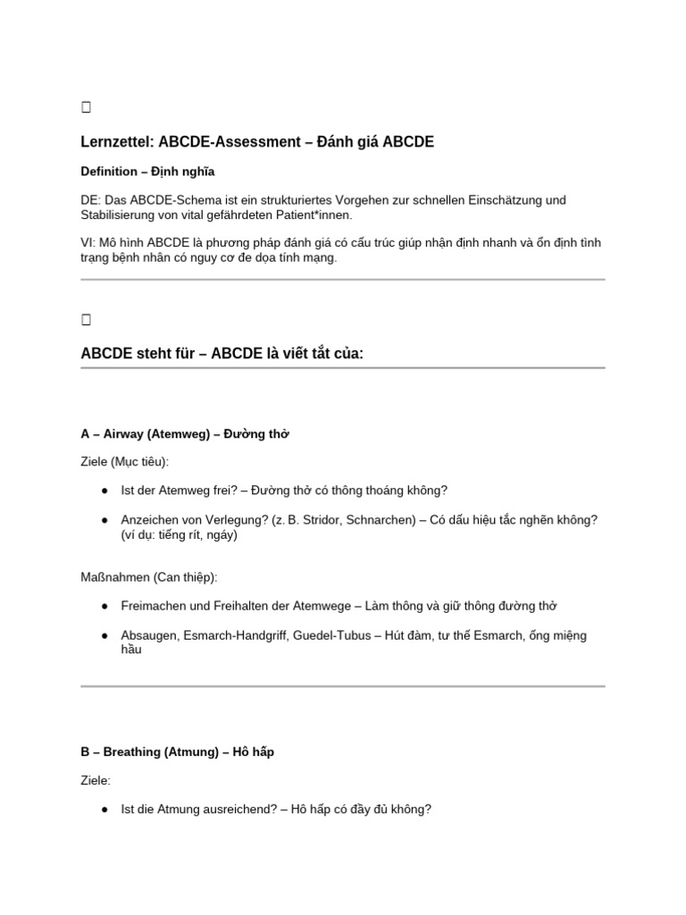 ? Lernzettel - ABCDE-Assessment - Đánh Giá ABCDE | PDF