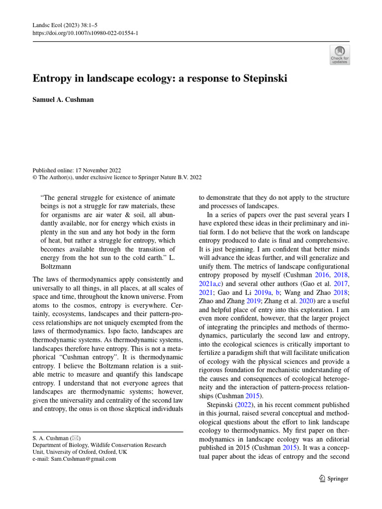 Entropy Landscape Ecology | PDF | Entropy | Statistical Mechanics